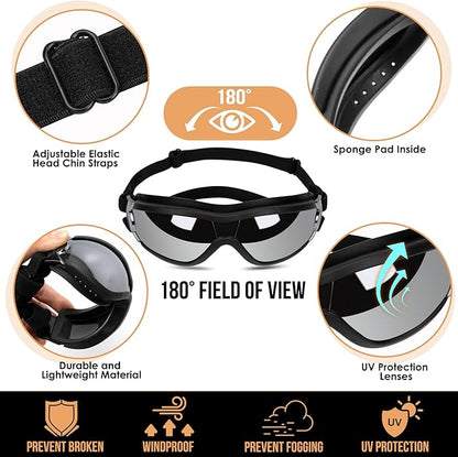 SlowTon Dog Helmet and Goggles - UV Protection Doggy Sunglasses Dog Glasses Pet Motorcycle Helmet Hat with Ear Holes Adjustable Belt Safety Hat for Small Medium Large Dogs Puppy Riding (Black, L)