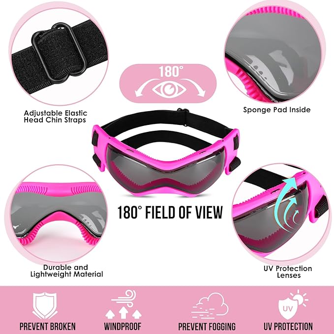 SlowTon Dog Helmet and Goggles - UV Protection Doggy Sunglasses Dog Glasses Pet Motorcycle Helmet Hat with Ear Holes Adjustable Belt Safety Hat for Small Medium Large Dogs Puppy Riding (Pink, M)