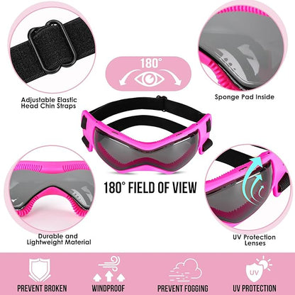 SlowTon Dog Helmet and Goggles - UV Protection Doggy Sunglasses Dog Glasses Pet Motorcycle Helmet Hat with Ear Holes Adjustable Belt Safety Hat for Small Medium Large Dogs Puppy Riding (Pink, M)