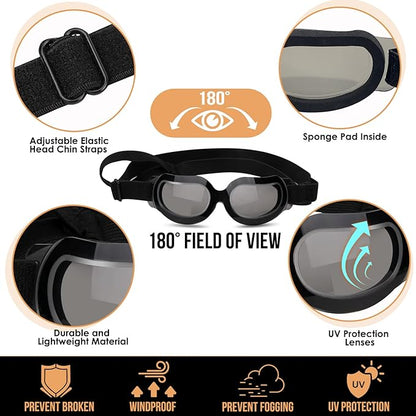 SlowTon Dog Helmet and Goggles - UV Protection Doggy Sunglasses Dog Glasses Pet Motorcycle Helmet Hat with Ear Holes Adjustable Belt Safety Hat for Small Medium Large Dogs Puppy Riding (Black, S)