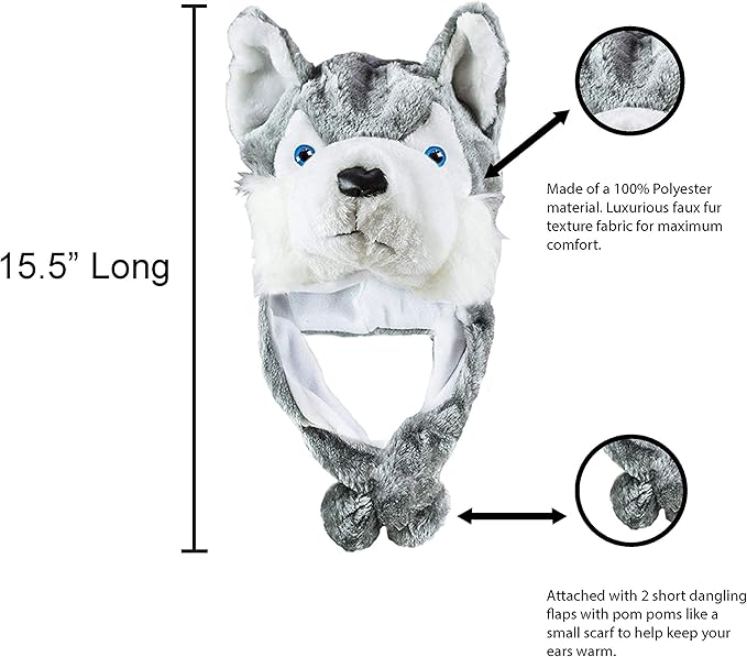 Super Z Outlet Cute Plush Animal Hat Winter Warm Winter Fashion Clothing Accessories (Husky/Wolf-Short) Grey