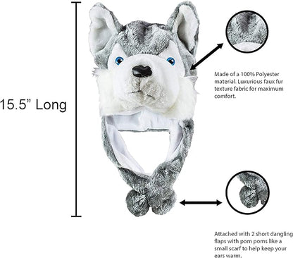 Super Z Outlet Cute Plush Animal Hat Winter Warm Winter Fashion Clothing Accessories (Husky/Wolf-Short) Grey