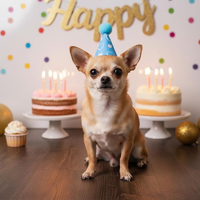 Tucnoeu 10pcs Colorful Mini Party Hats, Cute Dog Party Hats with Pom Poms for Kittens Rabbits Dogs and Stuffed Animals