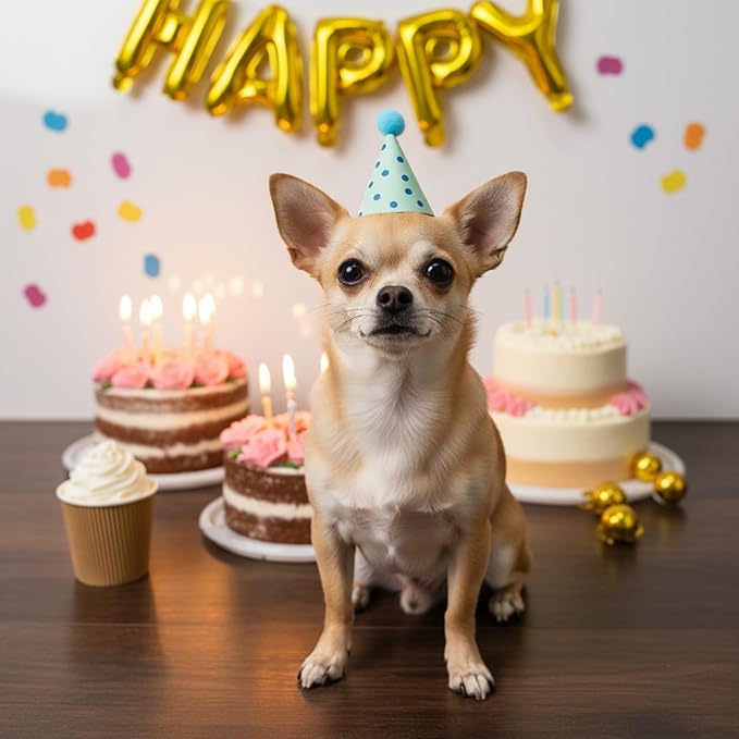 Tucnoeu 10pcs Colorful Mini Party Hats, Cute Dog Party Hats with Pom Poms for Kittens Rabbits Dogs and Stuffed Animals