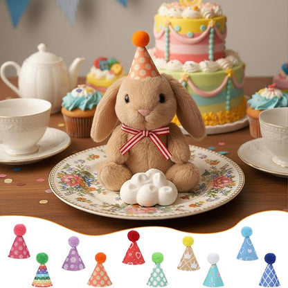 Tucnoeu 10pcs Colorful Mini Party Hats, Cute Dog Party Hats with Pom Poms for Kittens Rabbits Dogs and Stuffed Animals