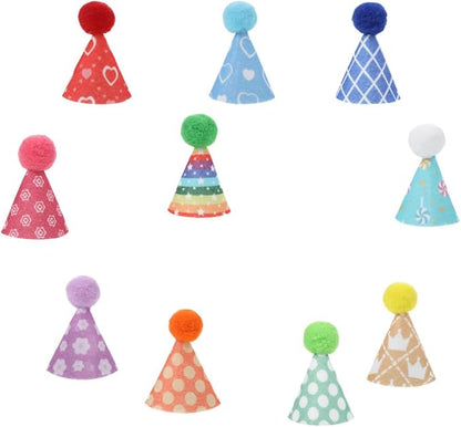 Tucnoeu 10pcs Colorful Mini Party Hats, Cute Dog Party Hats with Pom Poms for Kittens Rabbits Dogs and Stuffed Animals