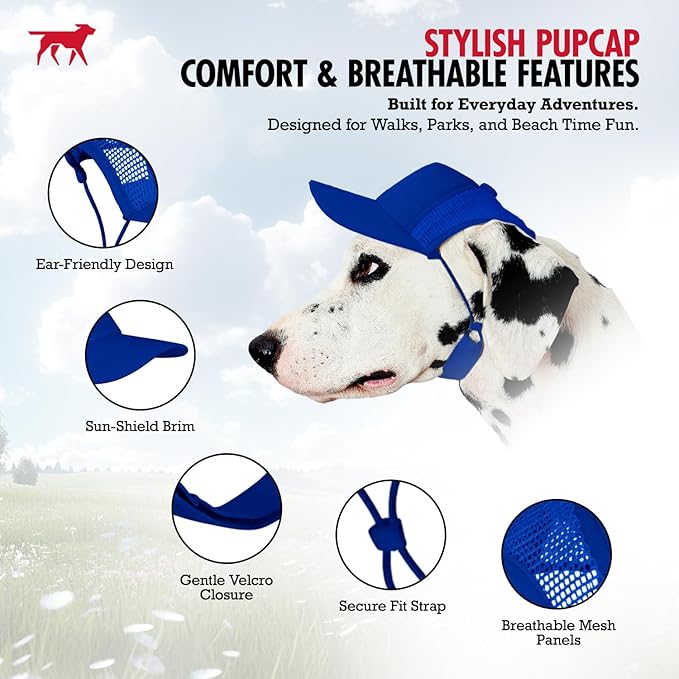 Tuff Pupper Dog Baseball Cap | UV Protection Dog Sun Hat | Breathable Lightweight Design | Secure Adjustable Chin Strap | Quick-Dry Fabric | Reinforced Brim | Small Medium Large Dogs (Blue, XS)