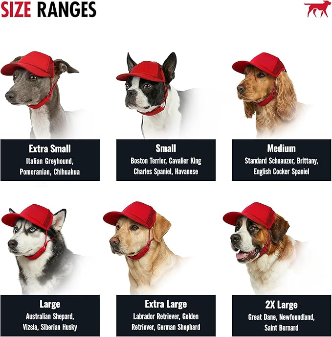 Tuff Pupper Dog Baseball Cap | UV Protection Dog Sun Hat | Breathable Lightweight Design | Secure Adjustable Chin Strap | Quick-Dry Fabric | Reinforced Brim | Small Medium Large Dogs (Red, XL)