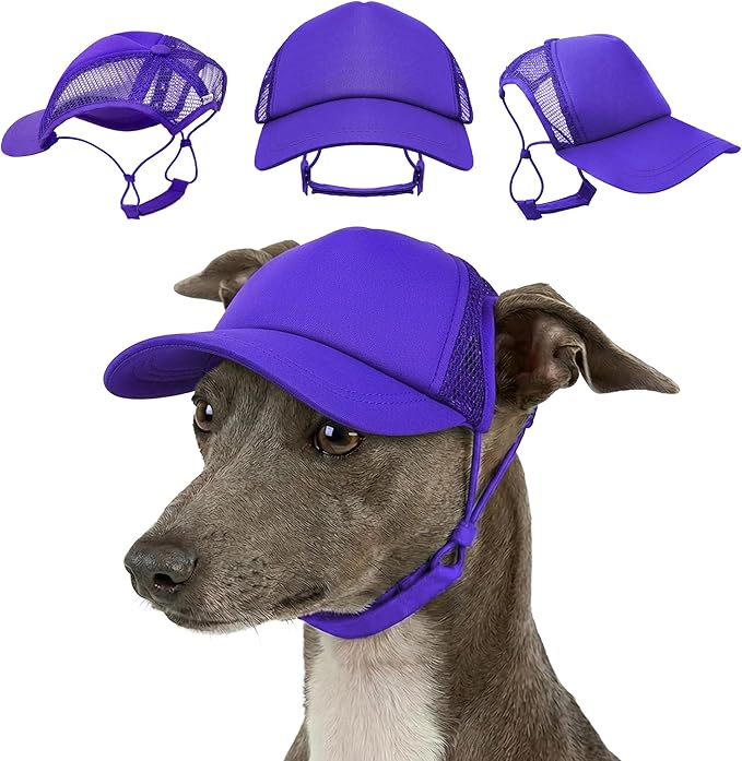Tuff Pupper Dog Baseball Cap | UV Protection Dog Sun Hat | Breathable Lightweight Design | Secure Adjustable Chin Strap | Quick-Dry Fabric | Reinforced Brim | Small Medium Large Dogs (Purple, XS)
