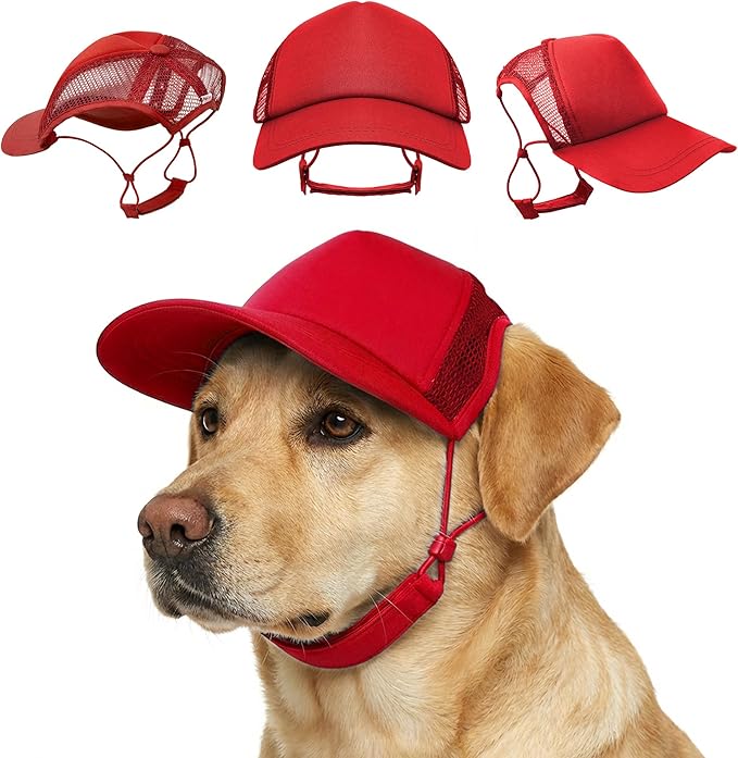 Tuff Pupper Dog Baseball Cap | UV Protection Dog Sun Hat | Breathable Lightweight Design | Secure Adjustable Chin Strap | Quick-Dry Fabric | Reinforced Brim | Small Medium Large Dogs (Red, XL)