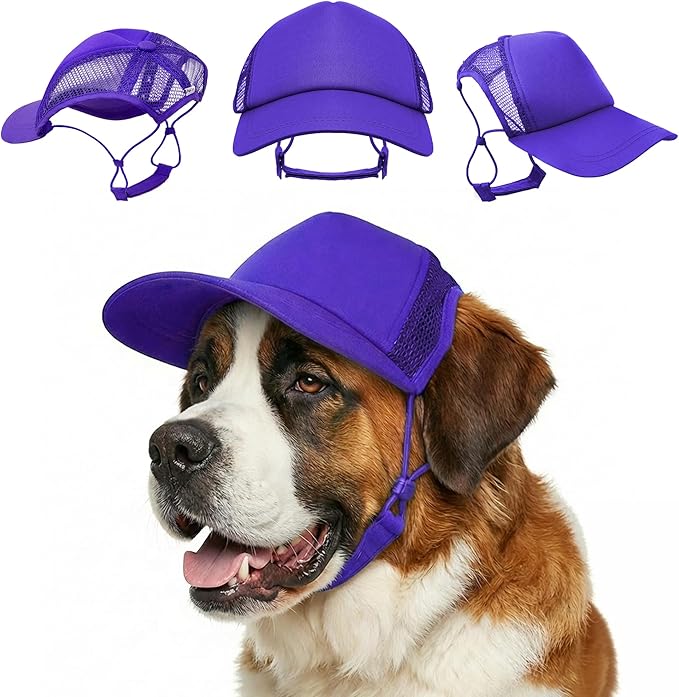 Tuff Pupper Dog Baseball Cap | UV Protection Dog Sun Hat | Breathable Lightweight Design | Secure Adjustable Chin Strap | Quick-Dry Fabric | Reinforced Brim | Small Medium Large Dogs (Purple, XXL)