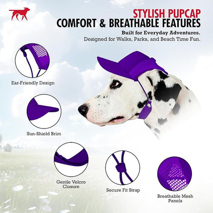 Tuff Pupper Dog Baseball Cap | UV Protection Dog Sun Hat | Breathable Lightweight Design | Secure Adjustable Chin Strap | Quick-Dry Fabric | Reinforced Brim | Small Medium Large Dogs (Purple, XS)