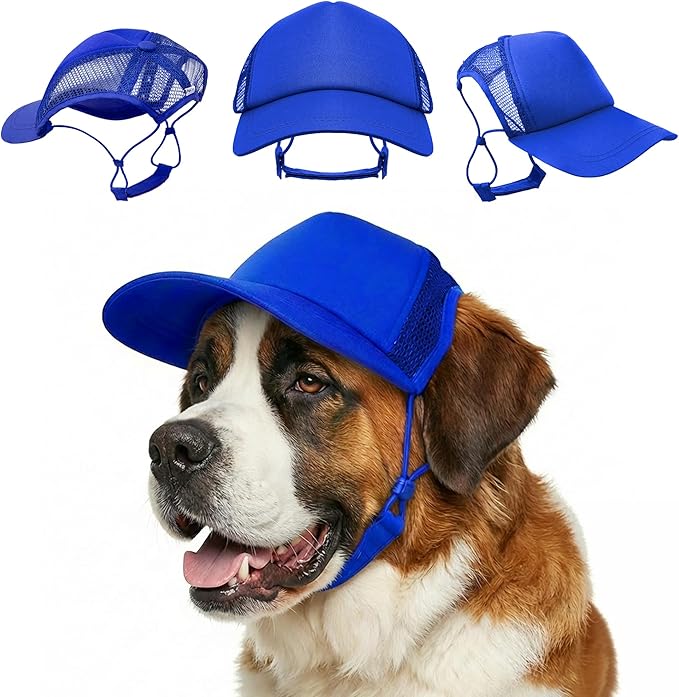 Tuff Pupper Dog Baseball Cap | UV Protection Dog Sun Hat | Breathable Lightweight Design | Secure Adjustable Chin Strap | Quick-Dry Fabric | Reinforced Brim | Small Medium Large Dogs (Blue, XXL)