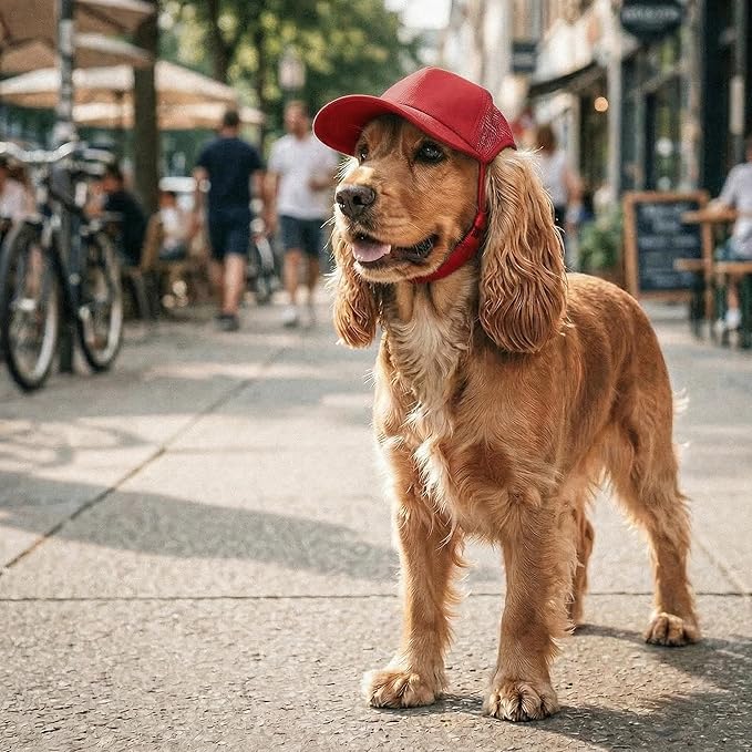 Tuff Pupper Dog Baseball Cap | UV Protection Dog Sun Hat | Breathable Lightweight Design | Secure Adjustable Chin Strap | Quick-Dry Fabric | Reinforced Brim | Small Medium Large Dogs (Red, M)
