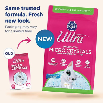 Ultra Micro Crystals Cat Litter - 99.9% Dust Free, Soft on Paws, Fragrance Free - 5 Lbs.