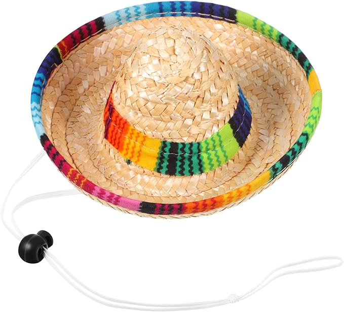 Weewooday Dog Sombrero Hat Pet Serape Poncho Costume Dog Multicolor Adjustable Mexican Straw Hat Chihuahua Clothes(Medium)