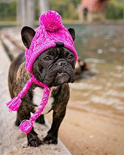 Winter Dog Hat,Knitting Wool Cap,Warm Pet Head Wear with Long Braid Puppy’s Head Accessorie (Purple L)