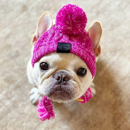 Winter Dog Hat,Knitting Wool Cap,Warm Pet Head Wear with Long Braid Puppy’s Head Accessorie (Purple L)