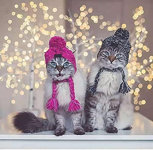 Winter Dog Hat,Knitting Wool Cap,Warm Pet Head Wear with Long Braid Puppy’s Head Accessorie (Purple L)