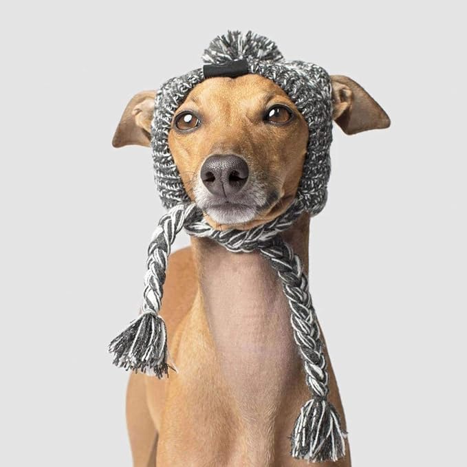 Winter Dog Hat,Knitting Wool Cap,Warm Pet Head Wear with Long Braid Puppy’s Head Accessorie (S)
