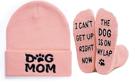 Winter Knitted Beanie Hat and Themed Scoks for Dog Cat Lover Gifts, Christmas Stocking Stuffers for Men Women