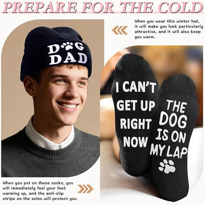Winter Knitted Beanie Hat and Themed Scoks for Dog Cat Lover Gifts, Christmas Stocking Stuffers for Men Women