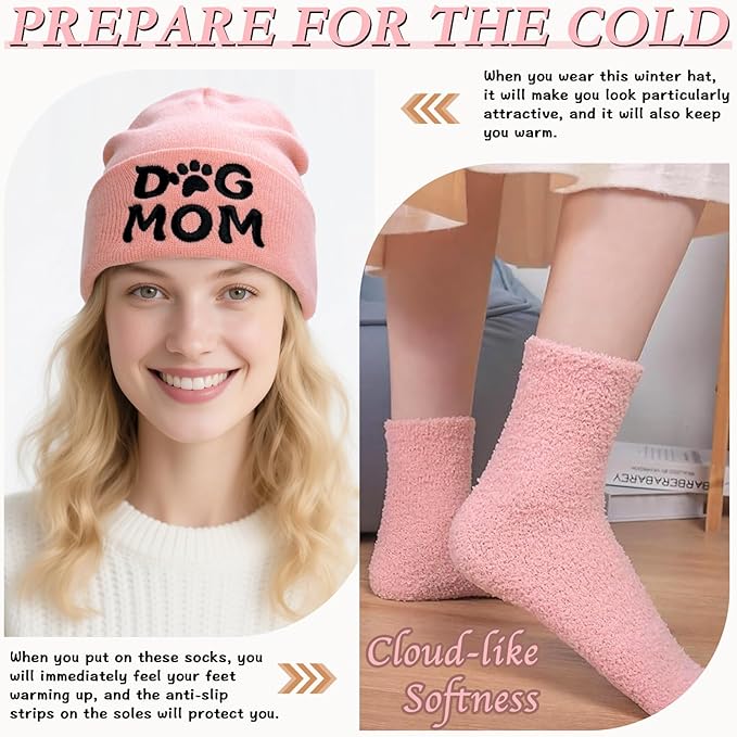 Winter Knitted Beanie Hat and Themed Scoks for Dog Cat Lover Gifts, Christmas Stocking Stuffers for Men Women