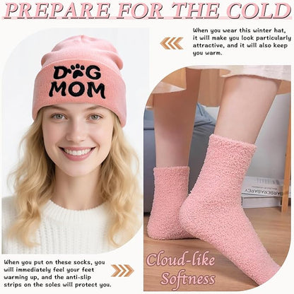 Winter Knitted Beanie Hat and Themed Scoks for Dog Cat Lover Gifts, Christmas Stocking Stuffers for Men Women
