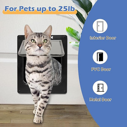 Wordcam X-Large Cat Door, Strong Cat Door for Interior Exterior Doors, 4 Way Locking Pet Door for Cats Up to 25lbs, Cat Flap for Kitten Doggies, Easy Installation, Weatherproof (Black)