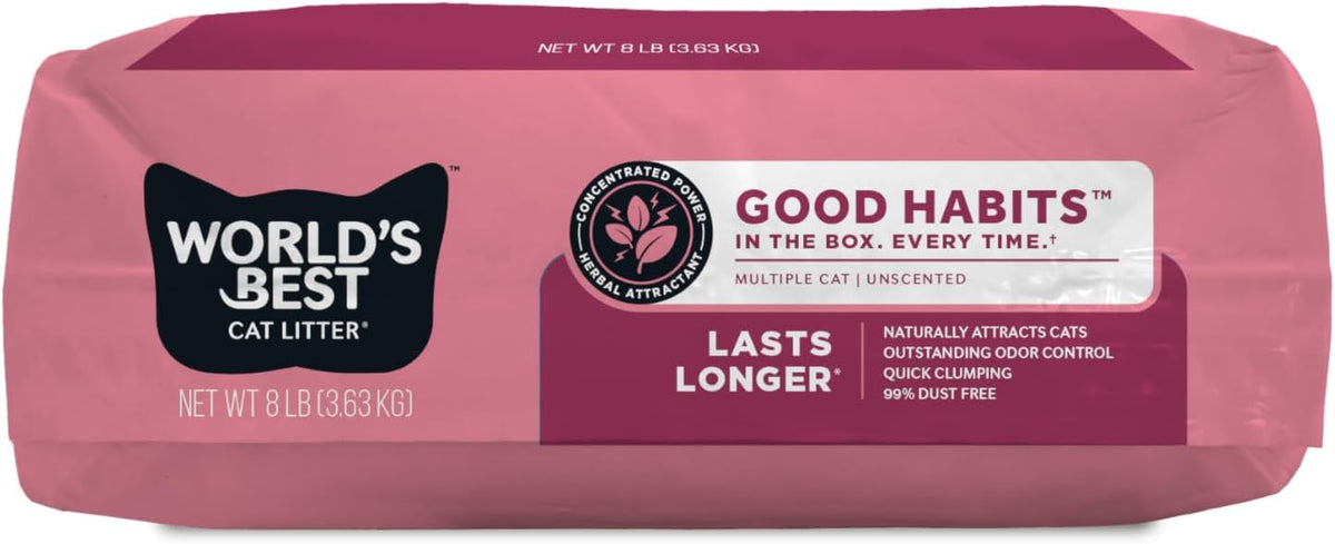 WORLD'S BEST CAT LITTER Good Habits Cat Attract Litter | Natural Plant-Based Attractant | Multicat Flushable Corn Litter | Unscented Odor Control | Low Tracking & Lightweight | Made in USA 8lb Bag